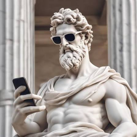 antico greco agorà statua in marmo moderno consumatore smartphone